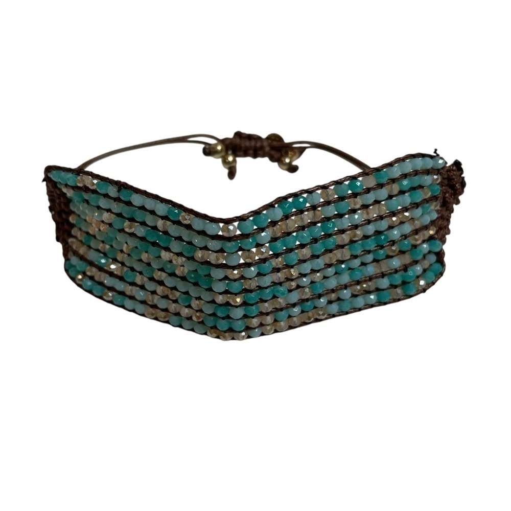Marlyn Schiff Adjustable Glass Bead Bracelet Blue and Brown NWOT - Picture 1 of 5